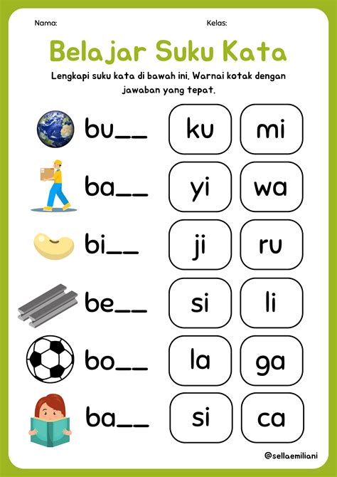 Best 13 Belajar Suku Kata Lembar Kerja Bahasa Indonesia Gaya Berwarna ...