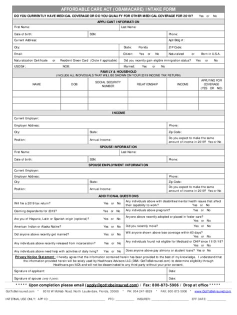 2018 2024 Fl Got To Be Insured Affordable Care Act Obamacare Intake Form Fill Online