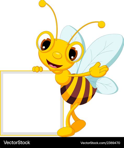 Funny Bee Cartoon Waving And Holding Blank Sign Vector Image Hot Sex