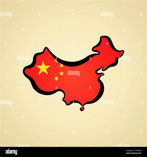 Map Of China With Flag And Black Outline Stock Vector Image Art Alamy