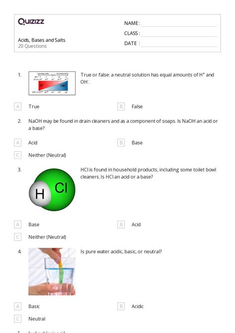 Acid Base Reactions Worksheets For Th Year On Quizizz Free