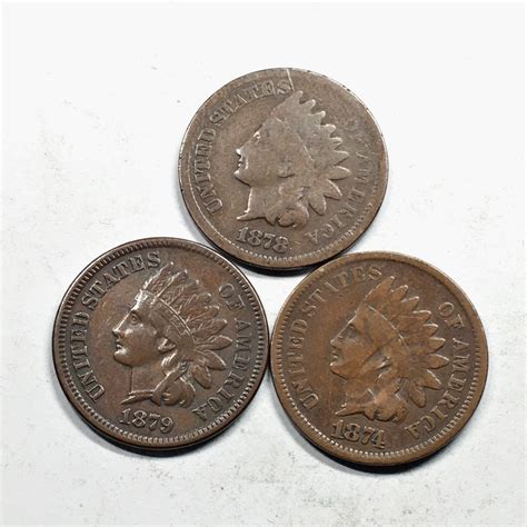 Lot Of Three 3 KEY DATE Indian Head Cents 1874 1878 And 1879