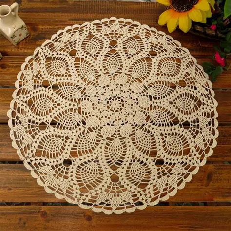 Kilofly Handmade Crochet Cotton Lace Table Sofa Doily Waterlily Beige 20 Inch