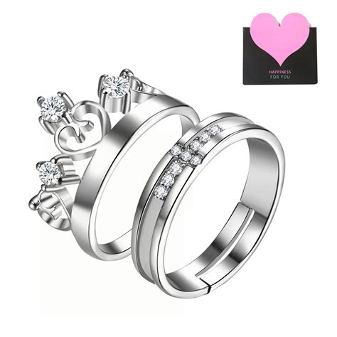 2pcs His Hers Couple Ring Set Crown Cross Stainless Steel Wedding