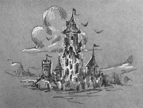 a drawing of a castle in the sky