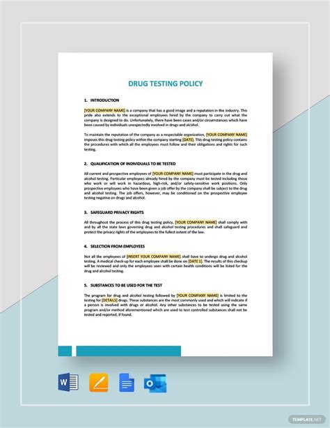 Drug Testing Policy Template Prntbl Concejomunicipaldechinu Gov Co