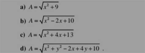 A A √√x² 9 B A √√x² 2x 10 C A √√√x² 4x 13 D A √√x² Y²