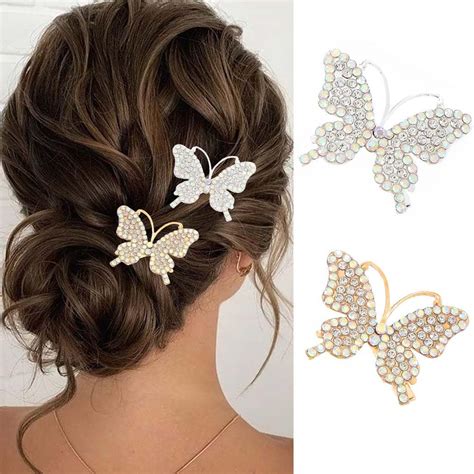 Bartosi Butterfly Hair Clips Gold Rhinestone Hair Barrettes Bridal Crystal Hair