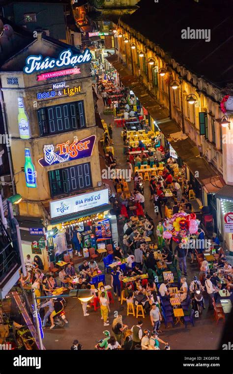 Ta Hien Hanoi Pub Street Packed With Tourists At Night Taken From