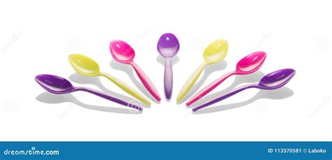 Set Of Colored Disposable Spoons On White Stock Image Image Of