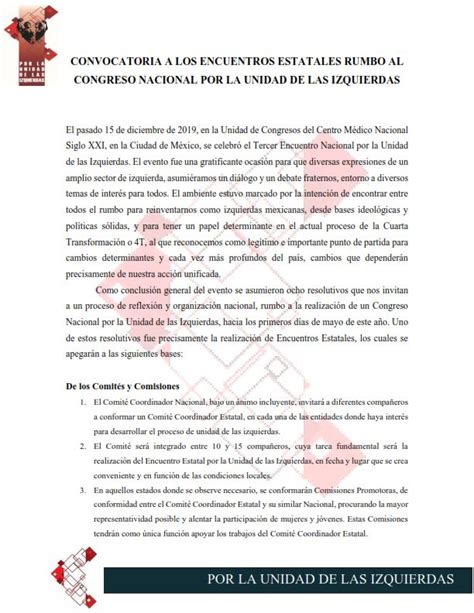 Por La Unidad De Las Izquierdas CONVOCATORIA A LOS ENCUENTROS