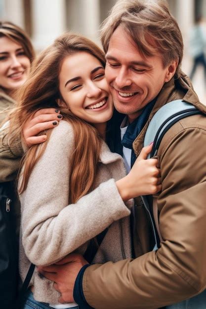 Premium Photo A Man And Woman Hugging Each Other Both Smiling And