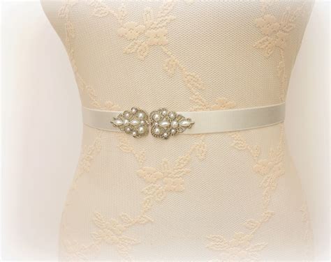 Ivory Bridal Elastic Waist Belt Silver Jeweled Pearl Wedding Etsy