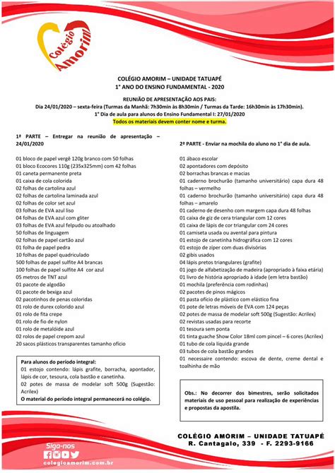 PDF COLÉGIO AMORIM UNIDADE TATUAPÉ 1 ANO DO ENSINO O material