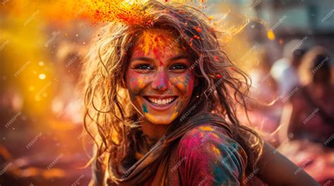 Premium Photo Holi Festival Of Colours Portrait Of Happy Indian Girl