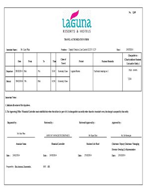 Fillable Online Lrh Co 1 269 TRAVEL AUTHORIZATION FORM Mr Lrh Co Fax