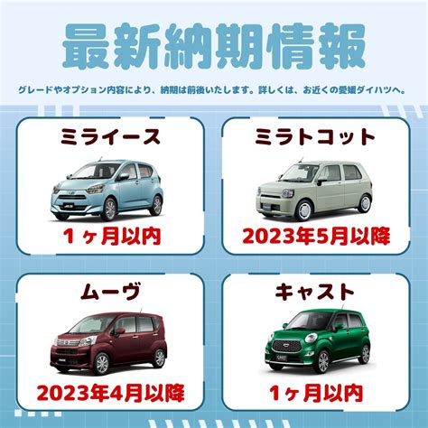 愛媛ダイハツ販売【公式】 On Twitter 📢最新納期情報のお知らせ 大変お問合せの多い、納期情報について現時点のものを掲載いたします