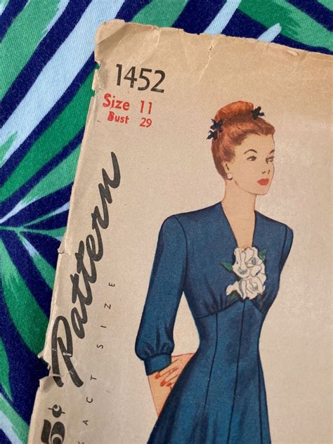 Vintage 1940s Dress Pattern Simplicity 1452 Sz S B29 Etsy