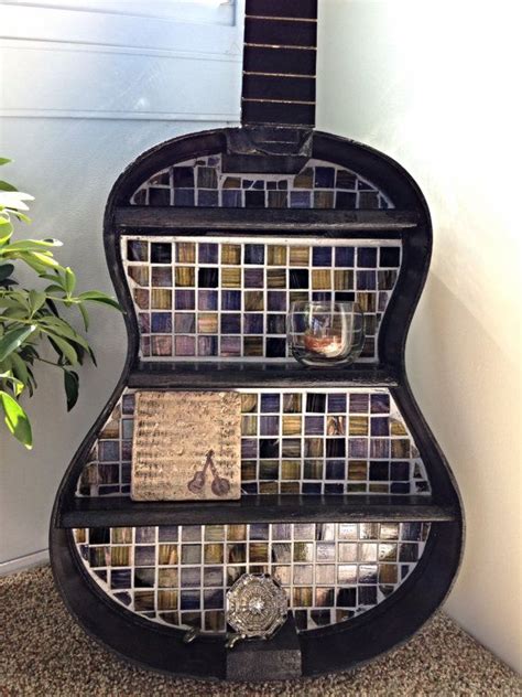 Repurposed Guitar Shelf With Mosaic Tile Backsplash Guitar Shelf