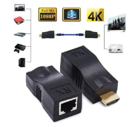 Adaptador Extensor Hdmi K At Metros Via Cabo Rede Rj Cat E