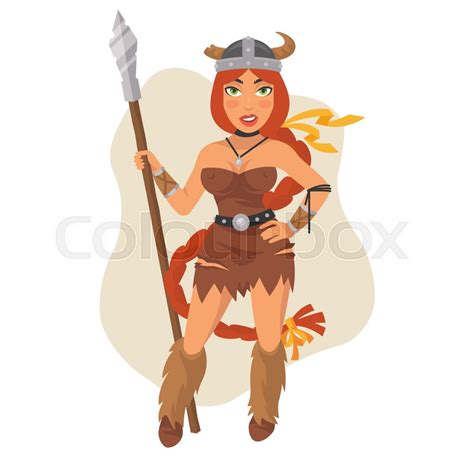 Vector Illustration Viking Girl Holds Stock Vector Colourbox