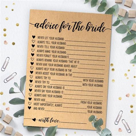 The Advice For The Bride Card Is Surrounded By Greenery