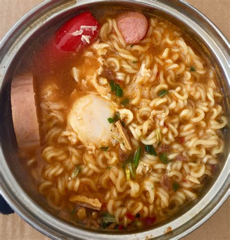 Instant Shin Ramyun Dressed Up With Poached Egg Spam And Frankfurts Ramen