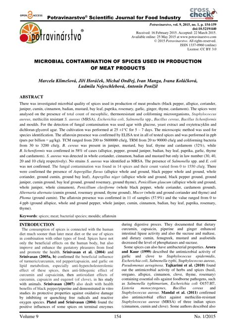 Pdf Microbial Contamination Of Spices Used In Production Of Meat Products