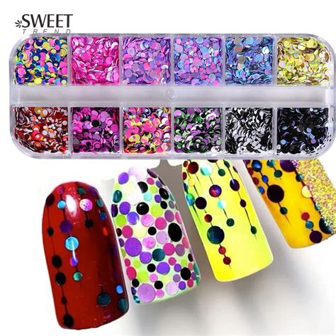 Buy 1set Colorful Nail Glitter Sequin Dust Round Shiny