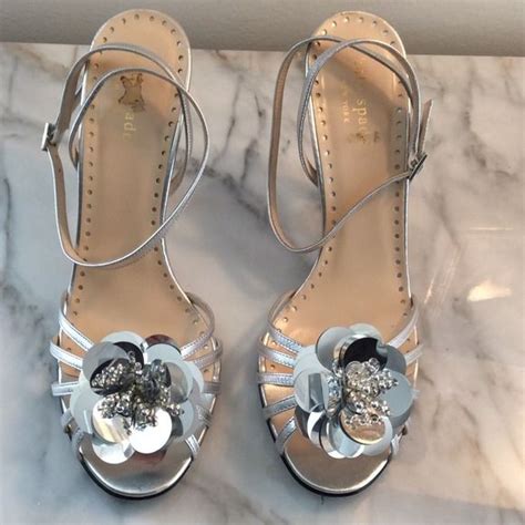 Kate Spade Silver Ankle Strap Heels W Paillettes Silver Ankle Strap