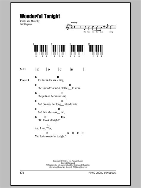 Wonderful Tonight By Eric Clapton Sheet Music For Piano Chords Lyrics