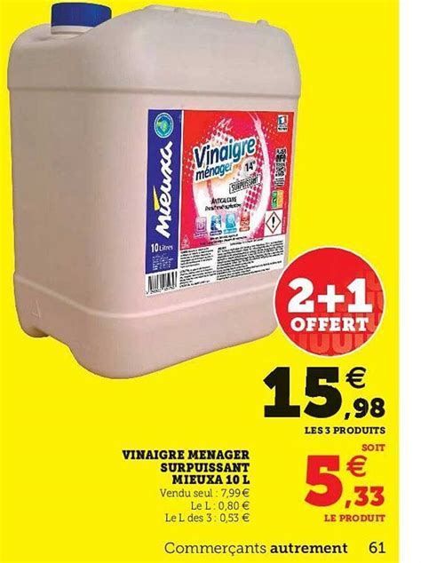 Offre Vinaigre Ménager Surpuissant Mieuxa 10 L chez Hyper U