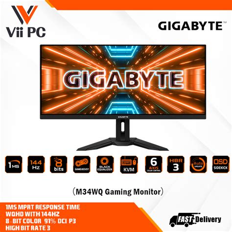 GIGABYTE M34WQ 34 Inch 144Hz Ultrawide KVM 3440 X 1440 WQHD IPS Display