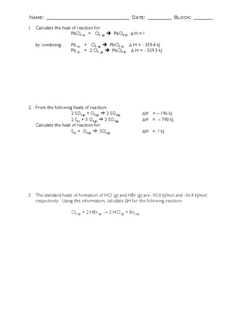 Hess Law Worksheet Pdf