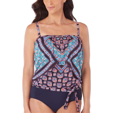 Buy Swim Solutions Womens Printed Side Tie Tankini Swim Top Navy 12 At