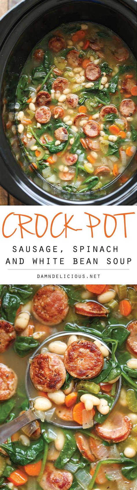 Slow Cooker Sausage Spinach And White Bean Soup Recipe Slow Cooker