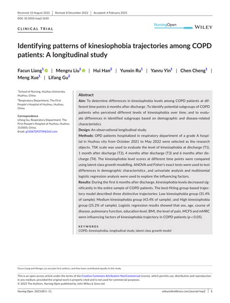 Pdf Identifying Patterns Of Kinesiophobia Trajectories Among Copd