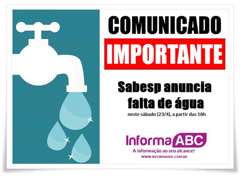 Sabesp Anuncia Falta De Gua Neste S Bado Informa Abc