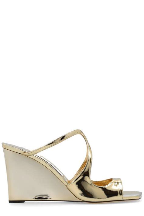 Jimmy Choo Anise Wedge Mules In Metallic Lyst