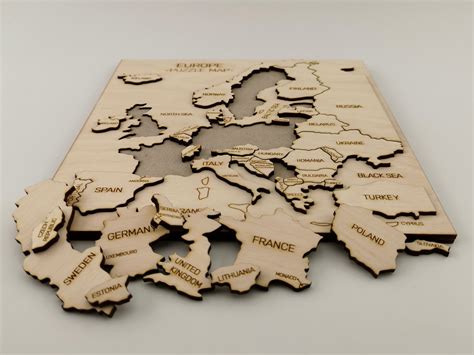 Europe Map Wooden Puzzle Map Of Europe D Puzzle Wooden Etsy