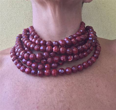 Bordeaux Collana Bavaglino Girocollo Multi Filo Maxi Chiusura In Pelle