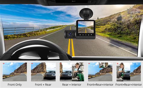 CAMECHO 3 Channel Dash Cam Front And Rear Inside 1080P Full HD Triple