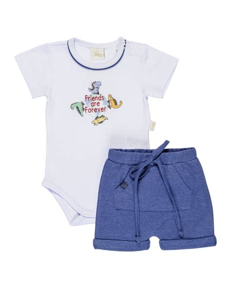 Conjunto Body E Short Em Moletinho Friends Dino Colors Anjos Baby