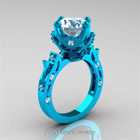 Modern Antique 14k Turquoise Gold 30 Carat White Sapphire Solitaire