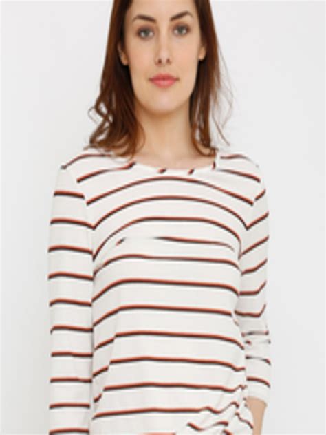 Buy Kraus Jeans Women Off White And Red Striped T Shirt Tshirts For