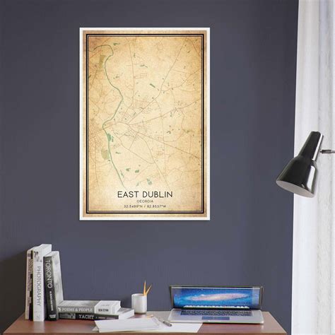 Vintage East Dublin Georgia Map Poster, East Dublin GA City Road Wall