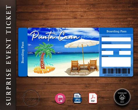 Punta Cana Boarding Pass Template Printable Tickets Surprise Like