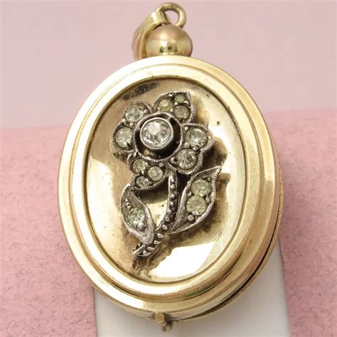 Antique Victorian Flower Gold Plated Paste Slide Pendant Locket Ruby Lane