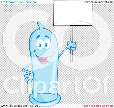 Cartoon Of A Blue Latex Condom Mascot Holding A Sign 2 Royalty Free