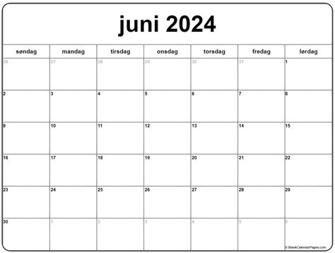 Juni Kalender Dansk Kalender Juni